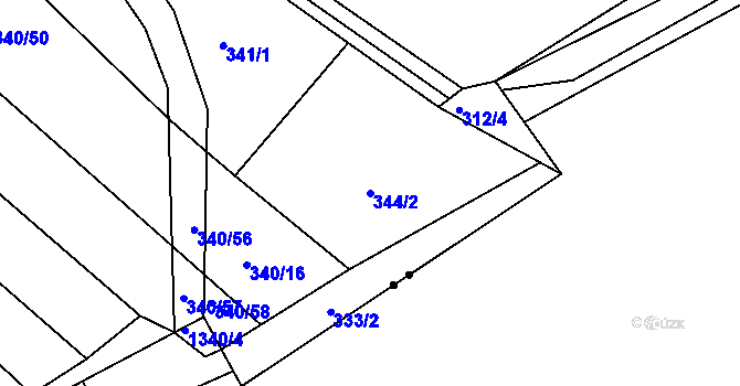 Parcela st. 344/2 v KÚ Divoky, Katastrální mapa