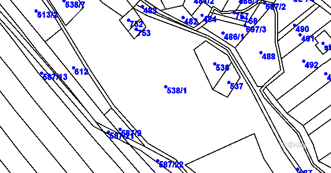 Parcela st. 538/1 v KÚ Divoky, Katastrální mapa