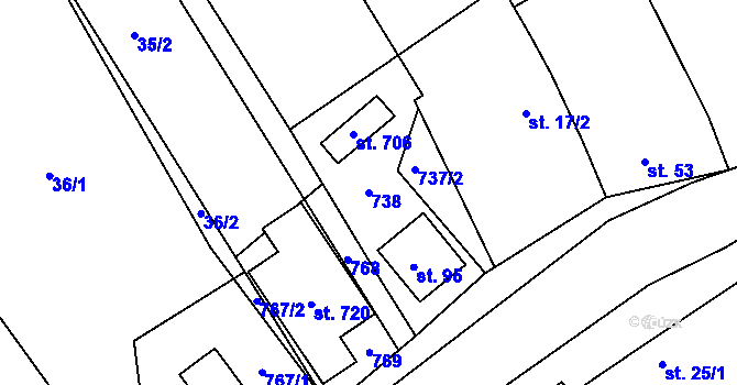 Parcela st. 738 v KÚ Divoky, Katastrální mapa