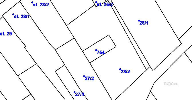 Parcela st. 754 v KÚ Divoky, Katastrální mapa