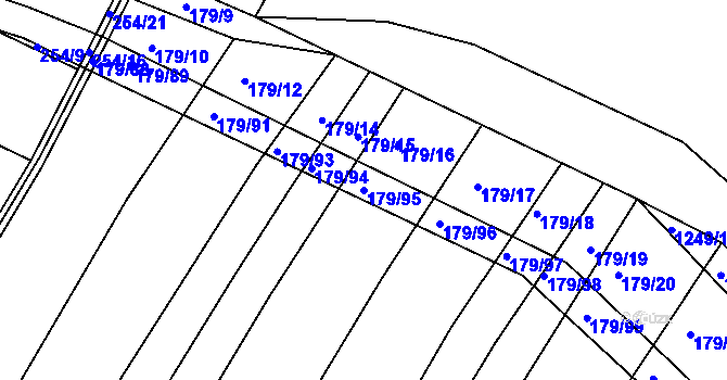 Parcela st. 179/95 v KÚ Divoky, Katastrální mapa