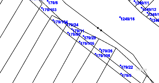 Parcela st. 179/105 v KÚ Divoky, Katastrální mapa