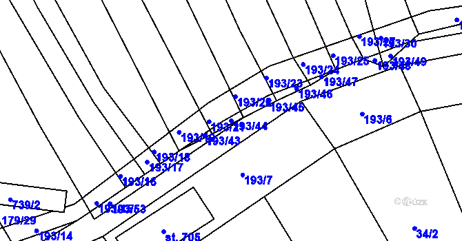 Parcela st. 193/44 v KÚ Divoky, Katastrální mapa