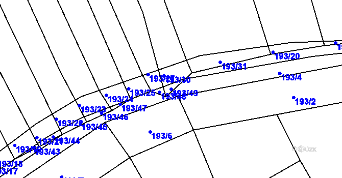 Parcela st. 193/49 v KÚ Divoky, Katastrální mapa
