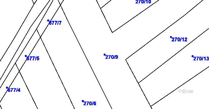 Parcela st. 270/9 v KÚ Divoky, Katastrální mapa