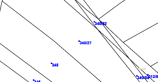 Parcela st. 340/27 v KÚ Divoky, Katastrální mapa