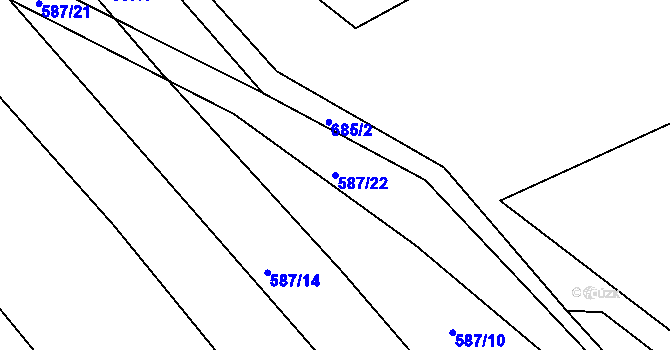 Parcela st. 587/22 v KÚ Divoky, Katastrální mapa