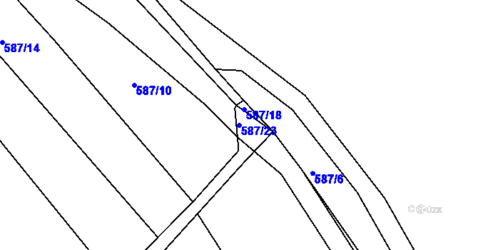Parcela st. 587/23 v KÚ Divoky, Katastrální mapa