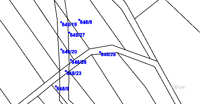 Parcela st. 648/28 v KÚ Divoky, Katastrální mapa