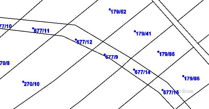 Parcela st. 677/9 v KÚ Divoky, Katastrální mapa