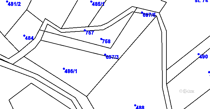 Parcela st. 697/3 v KÚ Divoky, Katastrální mapa