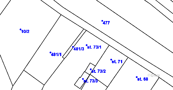 Parcela st. 73/1 v KÚ Divoky, Katastrální mapa