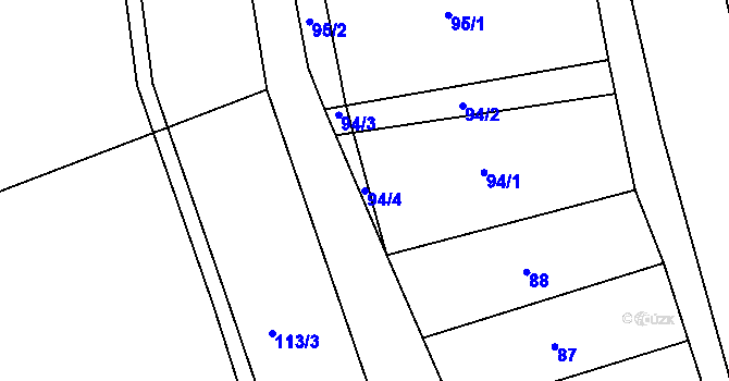 Parcela st. 94/4 v KÚ Divoky, Katastrální mapa