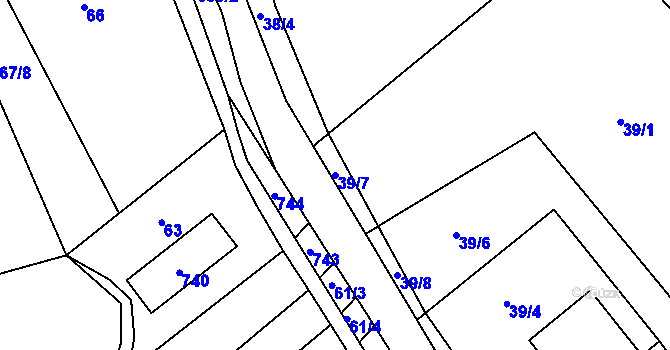 Parcela st. 39/7 v KÚ Divoky, Katastrální mapa
