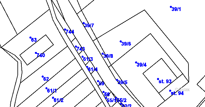 Parcela st. 39/8 v KÚ Divoky, Katastrální mapa