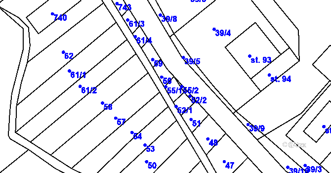 Parcela st. 55/1 v KÚ Divoky, Katastrální mapa