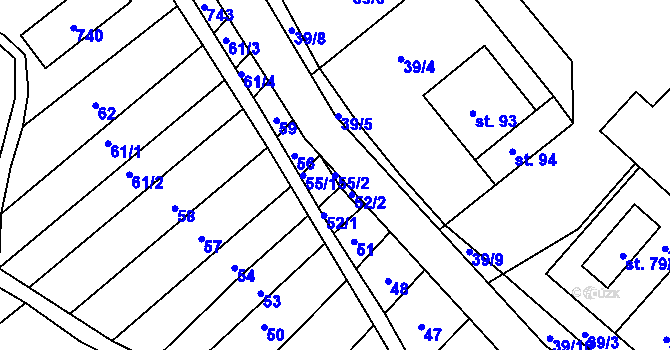 Parcela st. 55/2 v KÚ Divoky, Katastrální mapa
