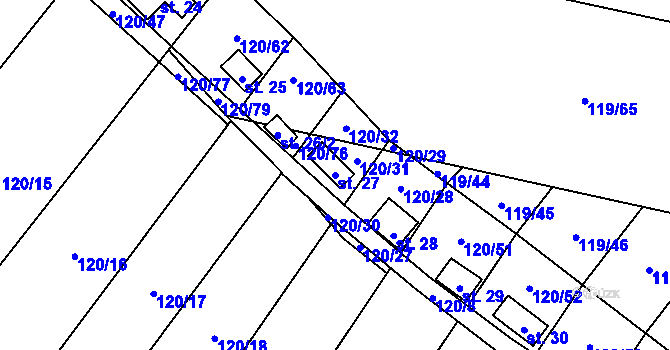 Parcela st. 27 v KÚ Lebedov, Katastrální mapa