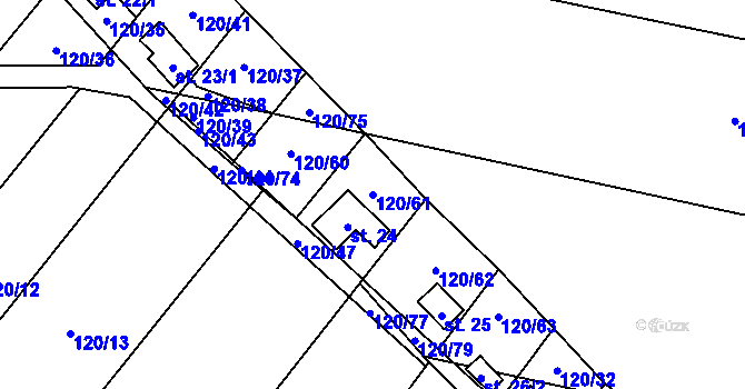 Parcela st. 120/61 v KÚ Lebedov, Katastrální mapa
