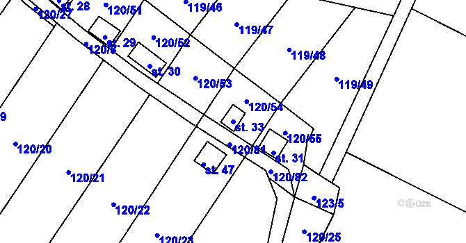Parcela st. 33 v KÚ Lebedov, Katastrální mapa