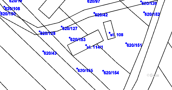 Parcela st. 114/1 v KÚ Těšánky, Katastrální mapa