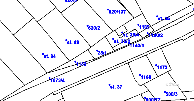 Parcela st. 28/1 v KÚ Těšánky, Katastrální mapa