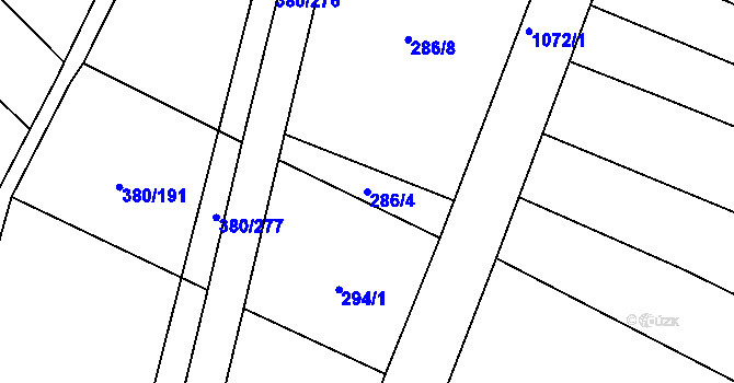 Parcela st. 286/4 v KÚ Těšánky, Katastrální mapa
