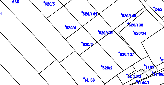 Parcela st. 620/3 v KÚ Těšánky, Katastrální mapa