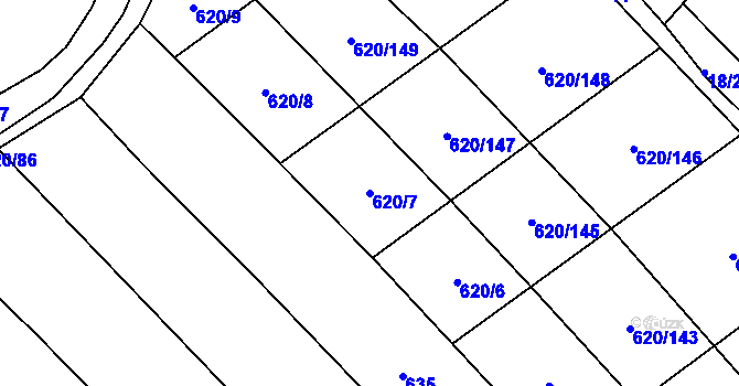 Parcela st. 620/7 v KÚ Těšánky, Katastrální mapa