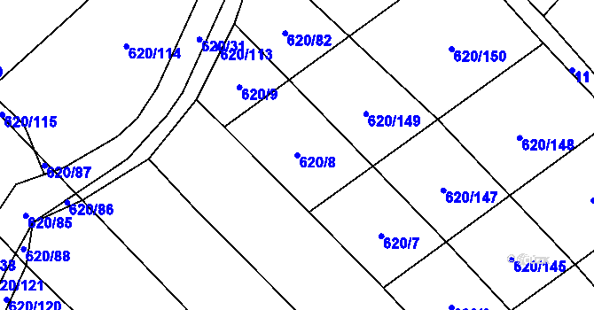 Parcela st. 620/8 v KÚ Těšánky, Katastrální mapa