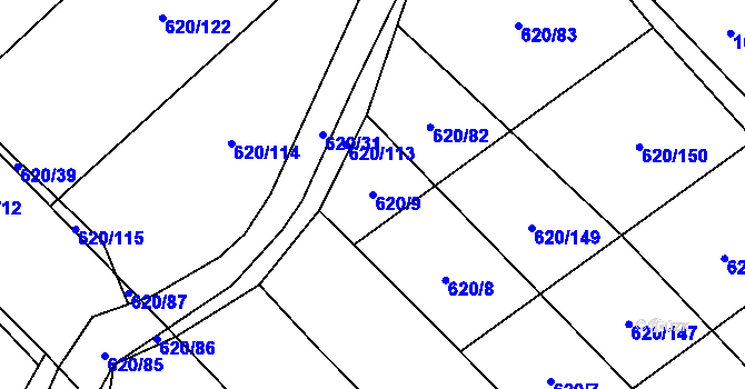Parcela st. 620/9 v KÚ Těšánky, Katastrální mapa
