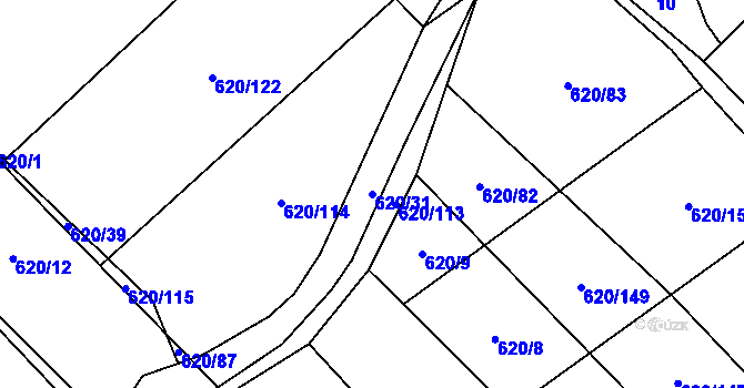 Parcela st. 620/31 v KÚ Těšánky, Katastrální mapa