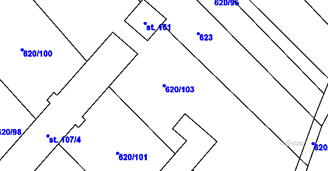 Parcela st. 620/103 v KÚ Těšánky, Katastrální mapa