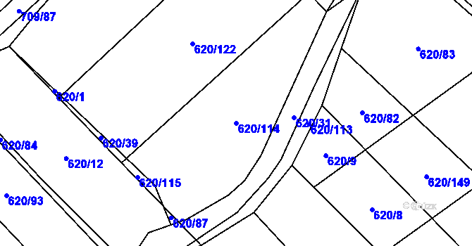 Parcela st. 620/114 v KÚ Těšánky, Katastrální mapa