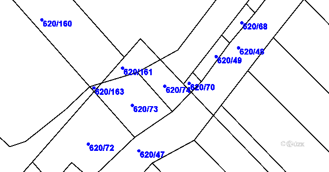 Parcela st. 620/74 v KÚ Těšánky, Katastrální mapa