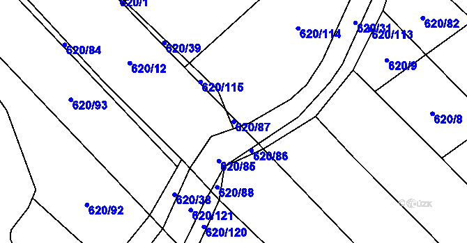Parcela st. 620/87 v KÚ Těšánky, Katastrální mapa