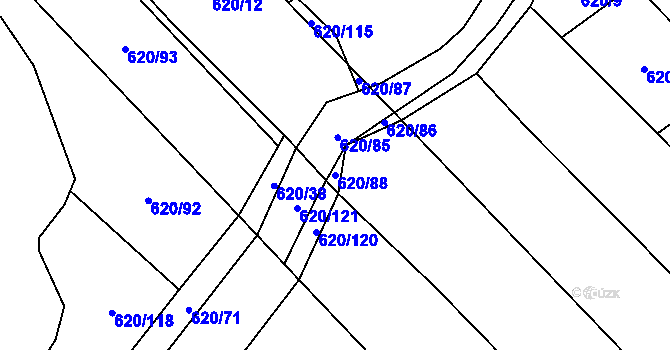 Parcela st. 620/88 v KÚ Těšánky, Katastrální mapa