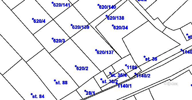 Parcela st. 620/137 v KÚ Těšánky, Katastrální mapa