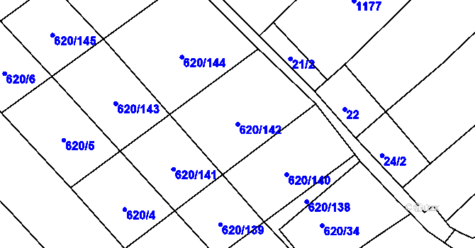 Parcela st. 620/142 v KÚ Těšánky, Katastrální mapa