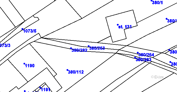 Parcela st. 380/263 v KÚ Těšánky, Katastrální mapa