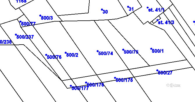 Parcela st. 500/74 v KÚ Těšánky, Katastrální mapa