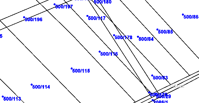 Parcela st. 500/116 v KÚ Těšánky, Katastrální mapa