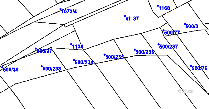Parcela st. 500/235 v KÚ Těšánky, Katastrální mapa