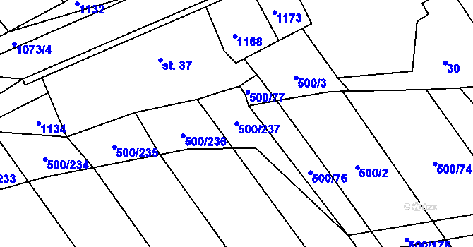 Parcela st. 500/237 v KÚ Těšánky, Katastrální mapa
