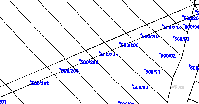 Parcela st. 500/205 v KÚ Těšánky, Katastrální mapa