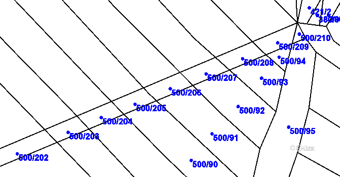 Parcela st. 500/206 v KÚ Těšánky, Katastrální mapa