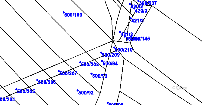 Parcela st. 500/209 v KÚ Těšánky, Katastrální mapa