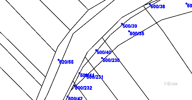 Parcela st. 500/40 v KÚ Těšánky, Katastrální mapa