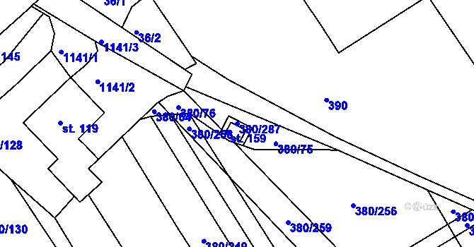 Parcela st. 380/287 v KÚ Těšánky, Katastrální mapa