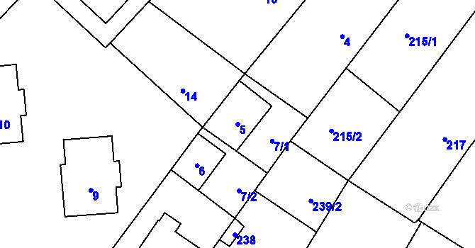 Parcela st. 5 v KÚ Těšany, Katastrální mapa